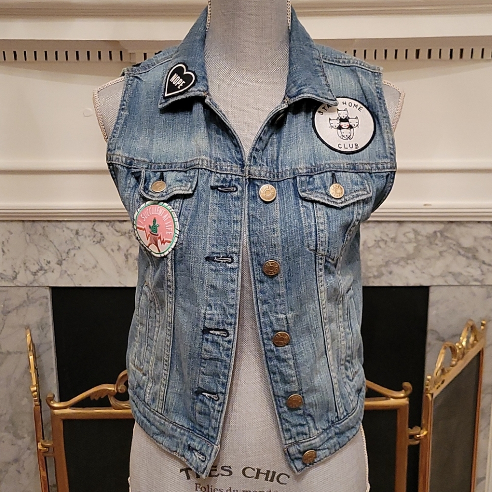 J. Crew feminist denim vest with patches